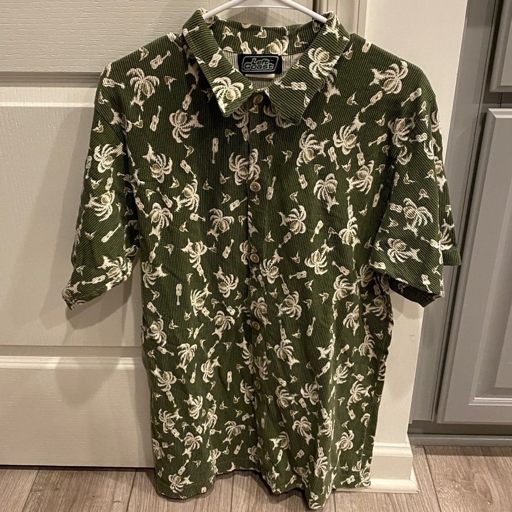 Left Coast Green Palm Print Collared Shirt